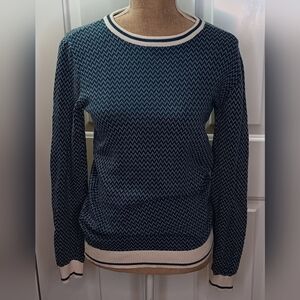 Hope & Henry Chevron Pattern Blue and White Sweater with Crew Neck Size XL